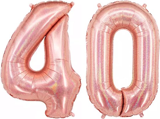 Ballon Cijfer 40 Jaar Rose Goud Helium Ballonnen Verjaardag Versiering Feest versiering Met Rietje Glitter - 86Cm
