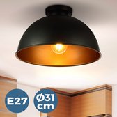GoodVibes - Ronde Industriële Plafondlamp met Lampenkap - Ø31cm Metaal - Voor Woonkamer/Slaapkamer in Retro Vintage Design - E27 - 60W - Zwart/Goud