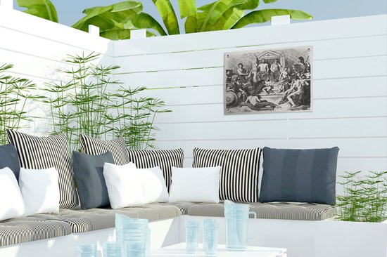 Tuinposter 40x30 cm - Tuindecoratie De Griekse goden bij de berg Olympus - Poster voor in de tuin - Buiten decoratie - Schutting tuinschilderij - Tuindoek muurdecoratie - Wanddecoratie balkondoek