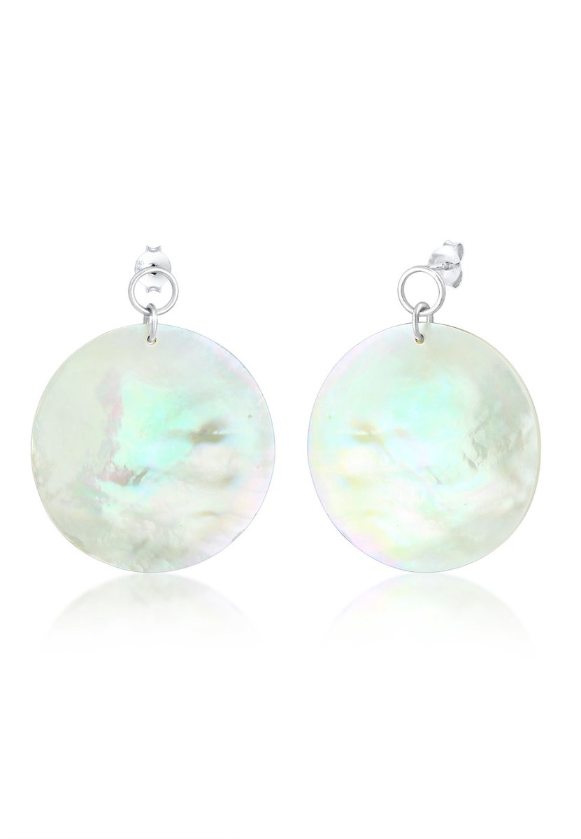 Elli - Oorbellen - Dames Oorbellen met parelmoer schijfje Elegant Trend in 925 Sterling Zilver - Dames