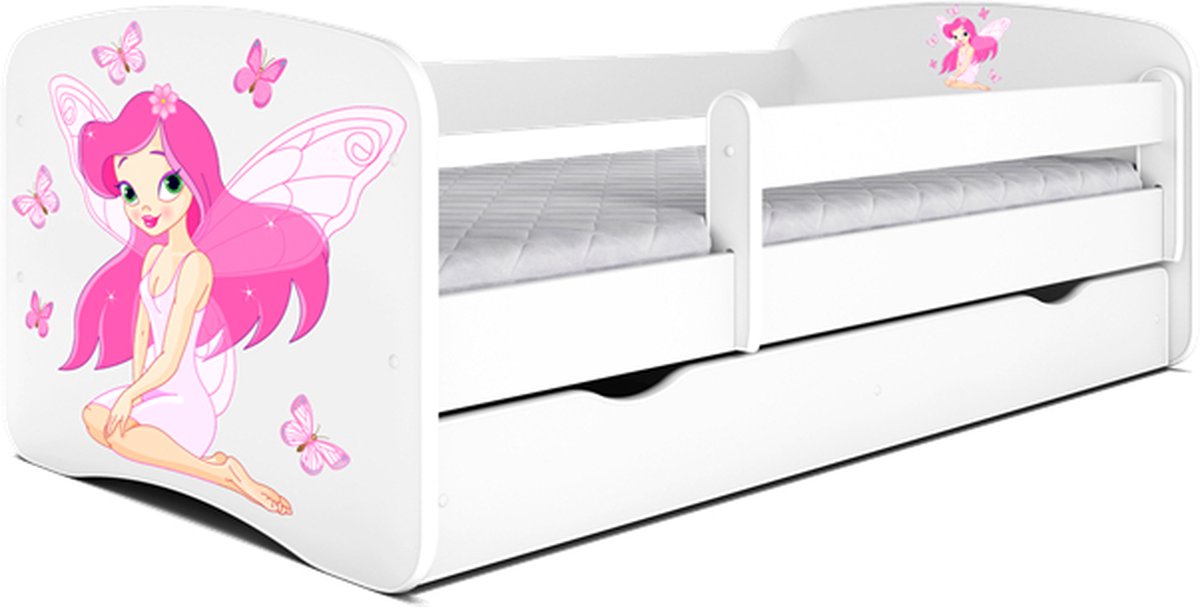 Kocot Kids - Bed babydreams wit fee met vlinders zonder lade met matras 160/80 - Kinderbed - Wit