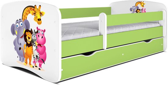 Kocot Kids - Bed babydreams groen dierentuin met lade met matras 160/80 - Kinderbed - Groen