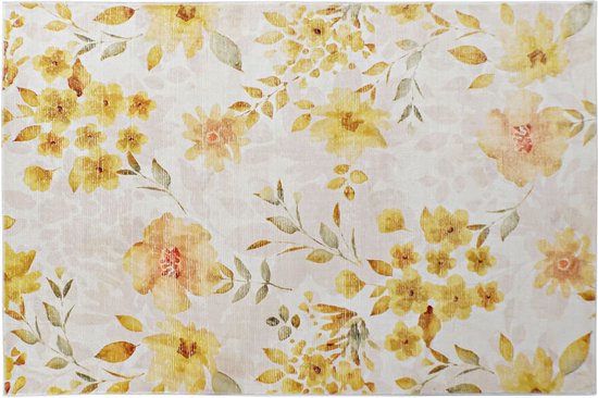 Tapijt DKD Home Decor Geel Wit Polyester Katoen Blommor (120 x 180 x 0.5 cm)