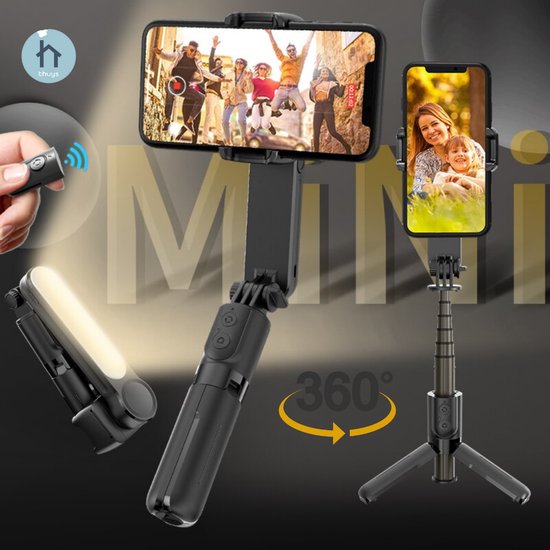 Thuys Gimbal - Gimbal Smartphone 4 in 1 - Selfie Stick Met LED - Afstandsbediening - Inklapbaar - 360°