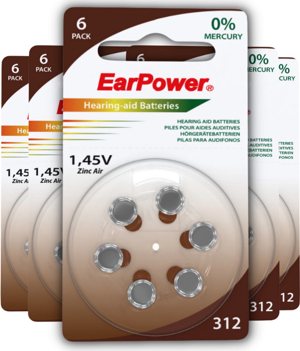 Hoortoestel batterijen EarPower A312, 5 platen