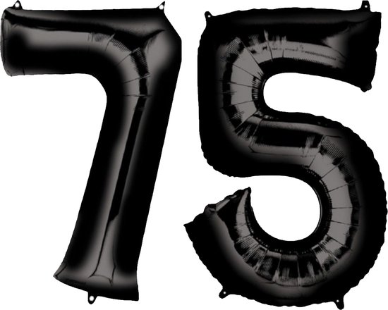 Ballon Cijfer 75 Jaar Zwart Helium Ballonnen Verjaardag Versiering Cijfer Ballon Feest Versiering Met Rietje - 86Cm