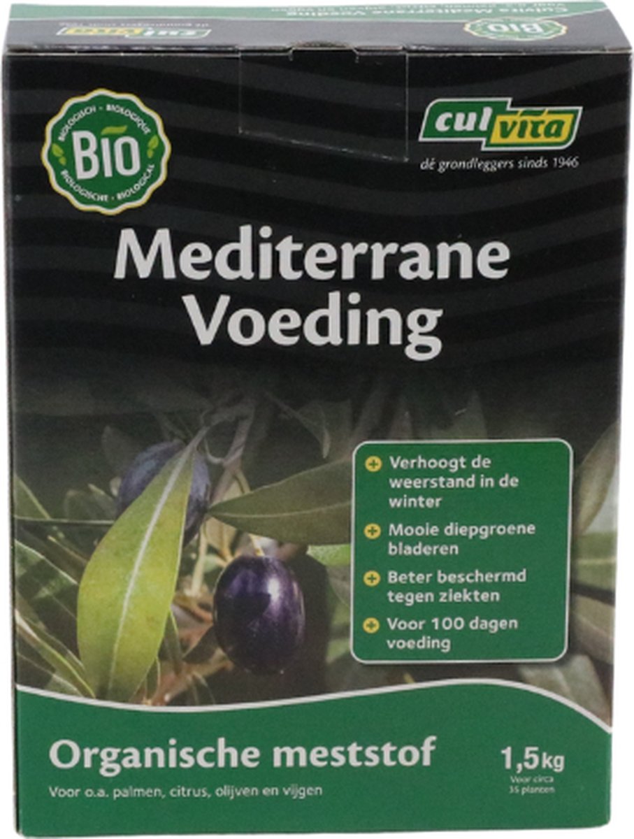 Culvita - Biologische Mediterrane plantenvoeding - Mediterrane Meststof 1,5 kg - Verhoogt weerstand in de winter - 100 dagen voeding