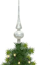 Piek/kerstboom topper - glas - H26 cm - wit ijslak - Kerstversiering