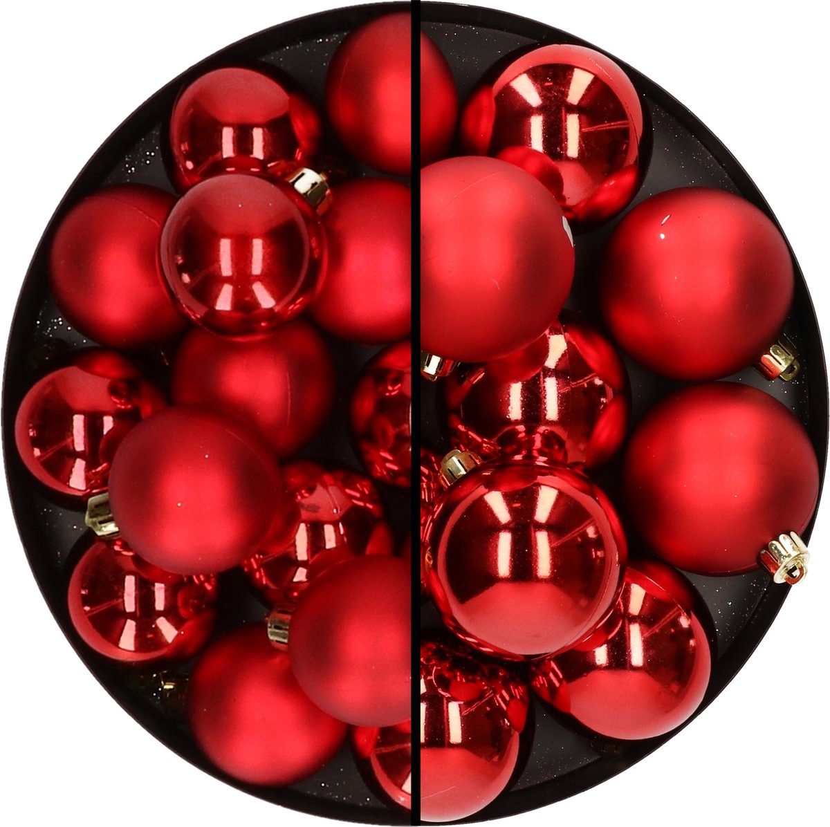 28x stuks kunststof kerstballen rood 4 en 6 cm - Kerstversiering