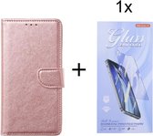 Bookcase Geschikt voor: Oppo A77 5G & Oppo A57 / A57s 5G Rosé Goud - portemonnee hoesje met 1 stuk Glas Screen protector - ZT Accessoires