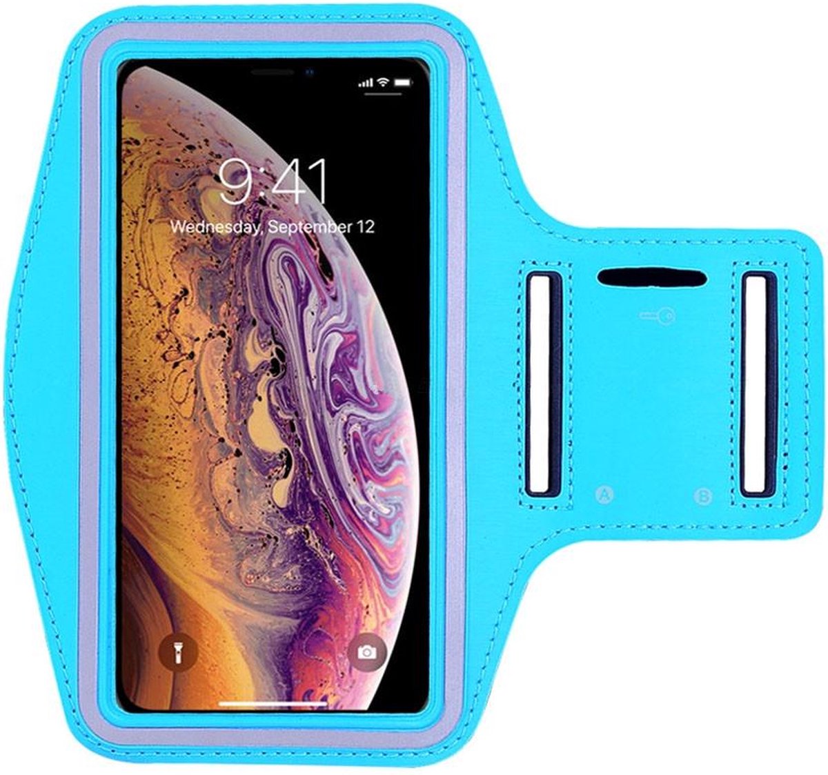 Sportarmband - Geschikt voor: iPhone 14 Plus hoesje - iPhone 14 Pro Max hoesje - Sportband - Hardloop armband - Sport armband - Hardloop houder - Licht blauw