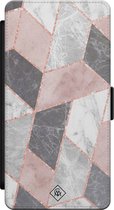 Casimoda® bookcase - Geschikt voor Samsung Galaxy S21 - Hoesje met pasjeshouder - Stone grid marmer / Abstract marble - Roze - Kunstleer