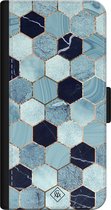 Casimoda® bookcase - Geschikt voor iPhone 12 - Hoesje met pasjeshouder - Marmer Blauw Kubussen - Blauw - Kunstleer