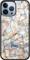 Casimoda® hoesje - Geschikt voor iPhone 13 Pro Max - Marmer Bruin Blauw - Luxe Hard Case Zwart - Backcover telefoonhoesje - Bruin