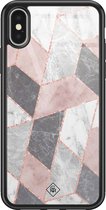 Casimoda® hoesje - Geschikt voor iPhone Xs - Stone grid marmer / Abstract marble - Luxe Hard Case Zwart - Backcover telefoonhoesje - Roze