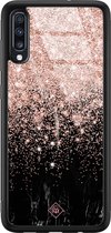 Coque Samsung Galaxy A50 en verre - Marbre twist - Grijs - Hard Case Zwart - Coque arrière pour téléphone - Marbre - Casimoda