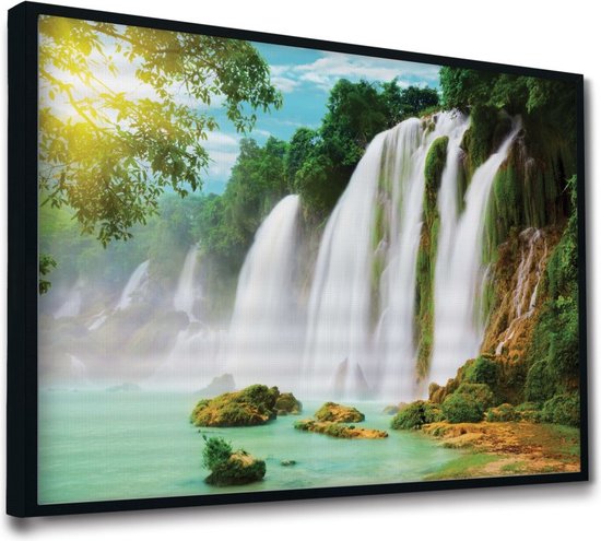 Akoestische panelen - Geluidsisolatie - Akoestische wandpanelen - Akoestisch schilderij AcousticPro® - paneel met de Ban Gioc detian waterval - design 178 - Premium - 170x120 - zwart- Wanddecoratie - woonkamer - geluidsdemper - studio schuim