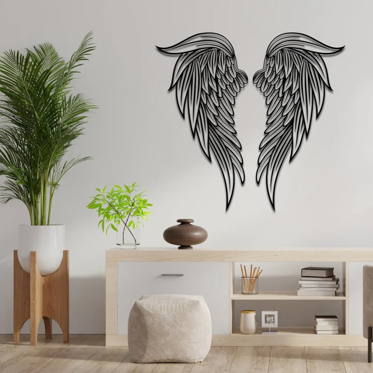 Metalen Wanddecoratie Engelenvleugels – 3D Wandkunst – Zwart – 50x25 cm