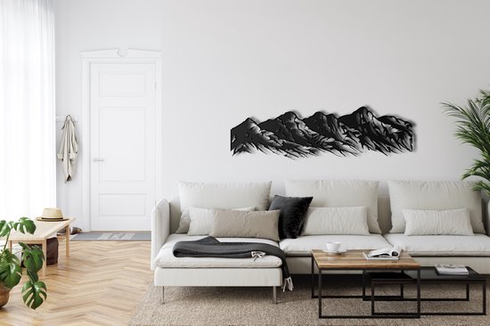 Wanddecoratie |Berg|Mountain | Metal - Wall Art | Muurdecoratie | Woonkamer | Buiten Decor |Zwart| 100x27cm