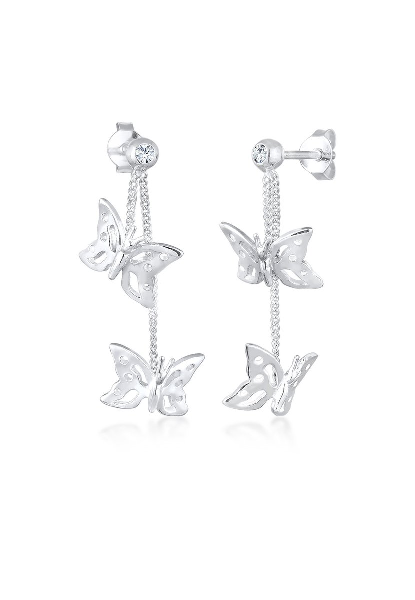 Elli - Oorbellen - Dames Oor Hanger Vlinder Trend Natuur met Kristallen in 925 sterling zilver - Dames