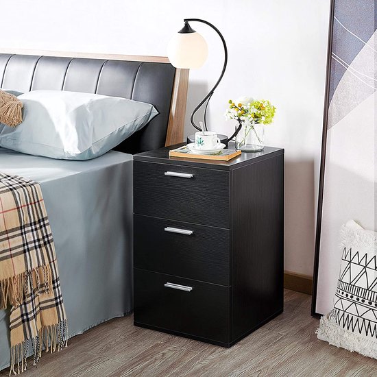 Zwarte Yahee - tech 2 x nachtkastje, commode, boxspringbed, nachtkastje