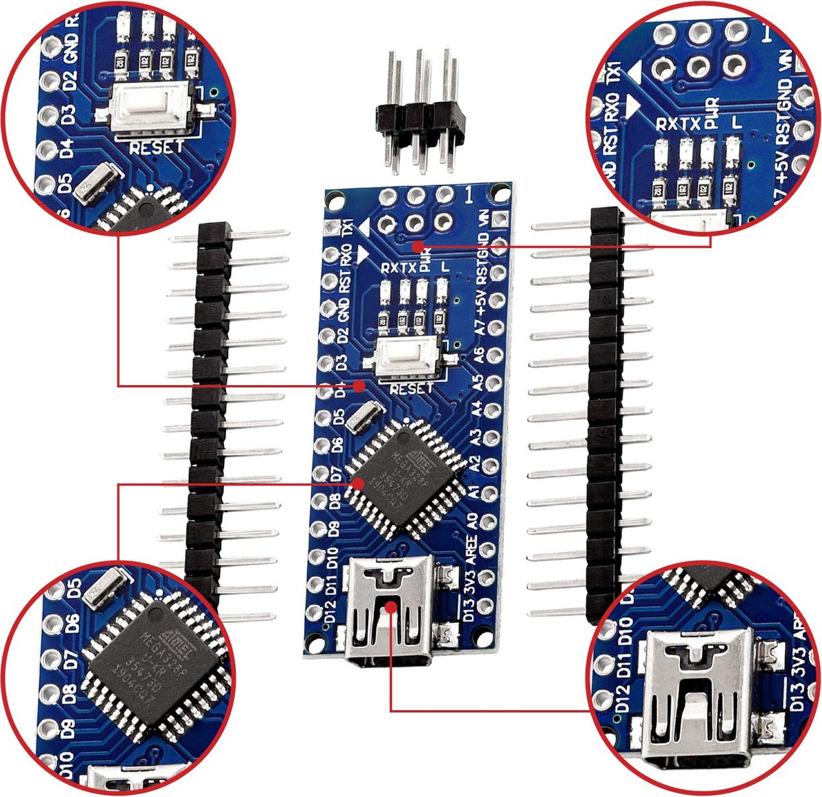 AZDelivery AZ-Nano V3-Board Mini USB Board ATmega328 5V 16MHz CH340 ...