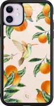 Hoesje geschikt voor iPhone 11 - Tropical fruit - Luxe Hard Case - Bloemen - Oranje - ELLECHIQ