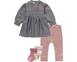 Noppies - Kledingset - 4delig - Jurk Lao jeans geborduurd - Legging La Havre gestreept - 2 paar sokjes - Maat 56
