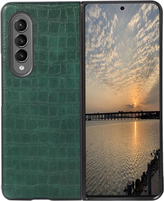 Lunso - Geschikt voor Samsung Galaxy Z Fold4 - Croco patroon cover hoes - Groen