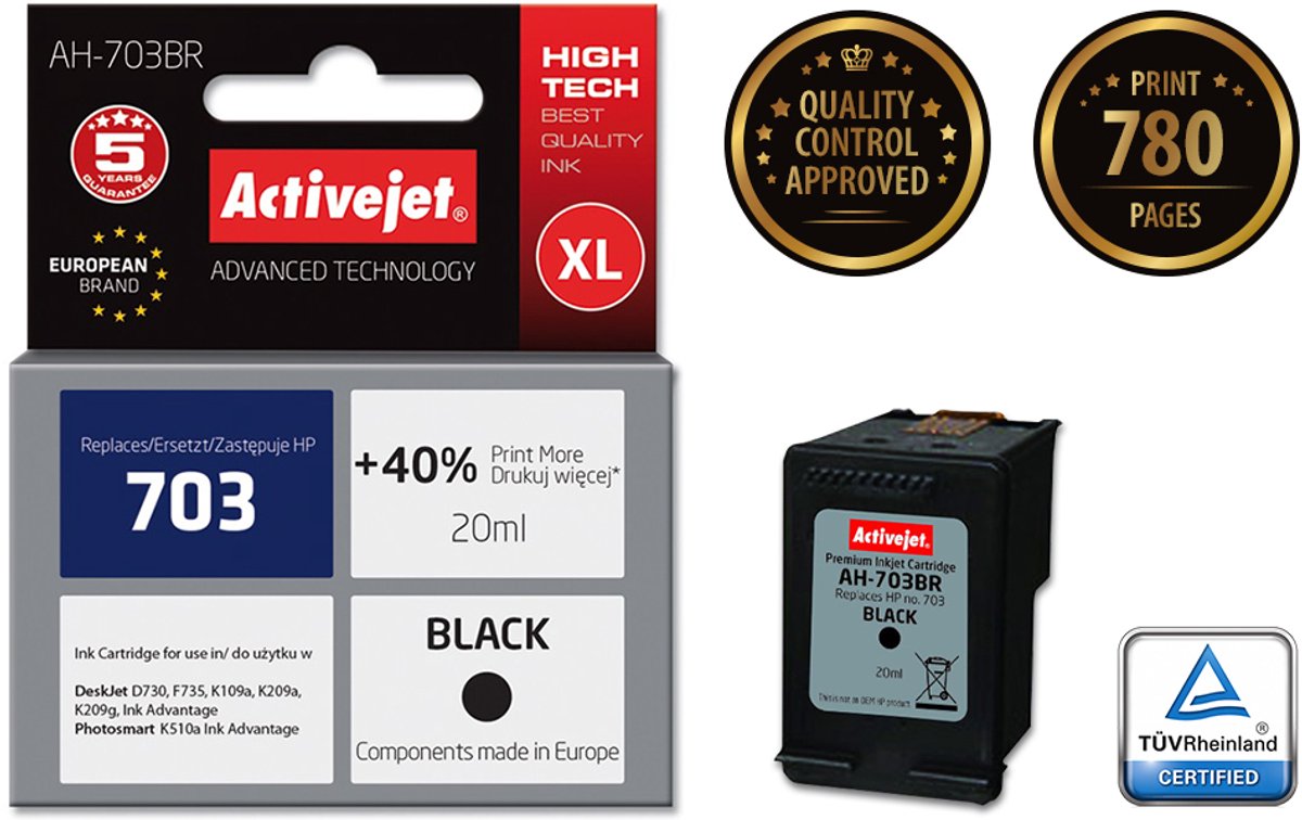 Activejet AH-703BR inkt (vervanging HP 703 CD887AE; Premium; 20 ml; zwart)