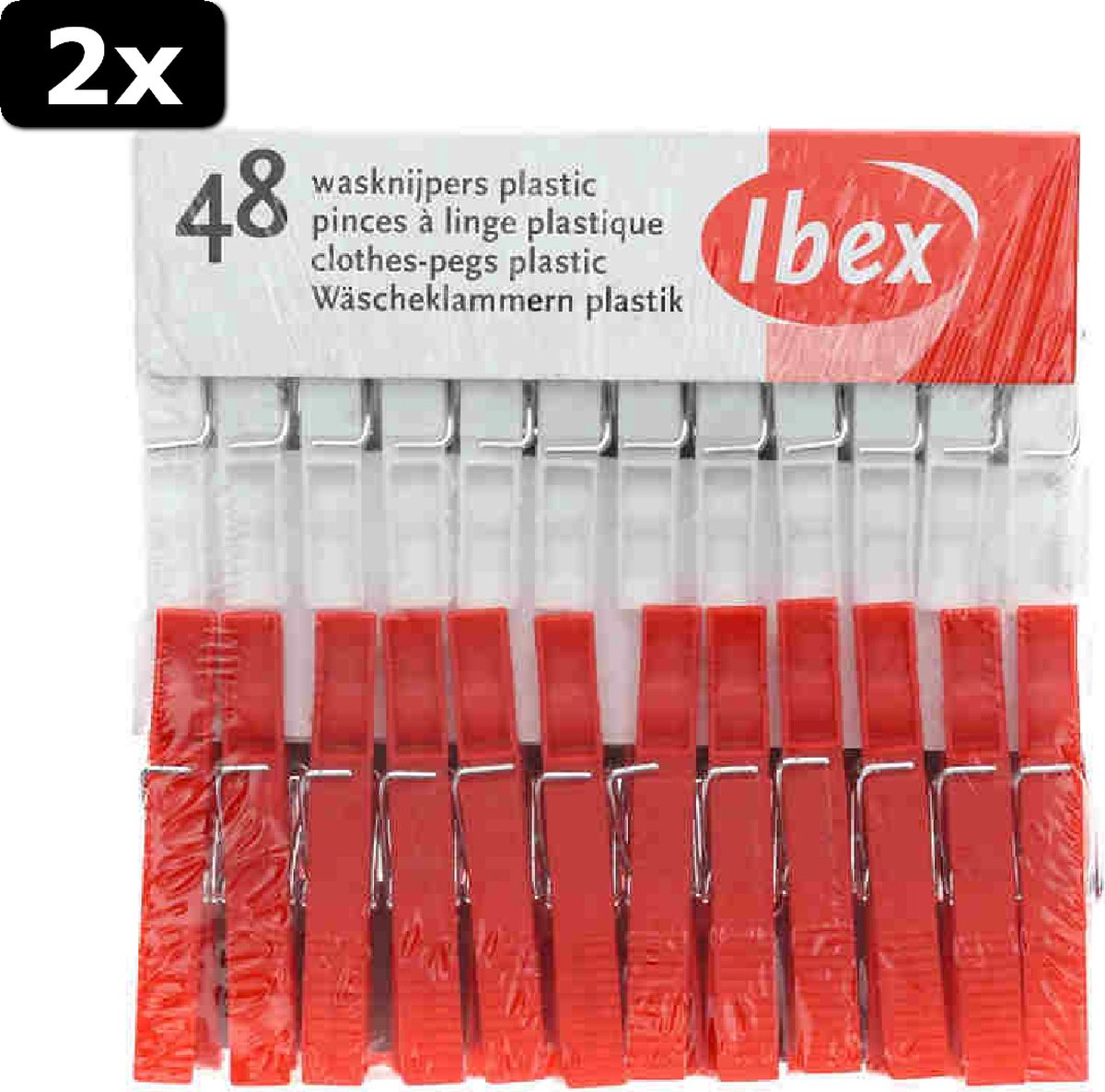 Goedkoopste 2x Ibex wasknijpers 48 stuks plastic