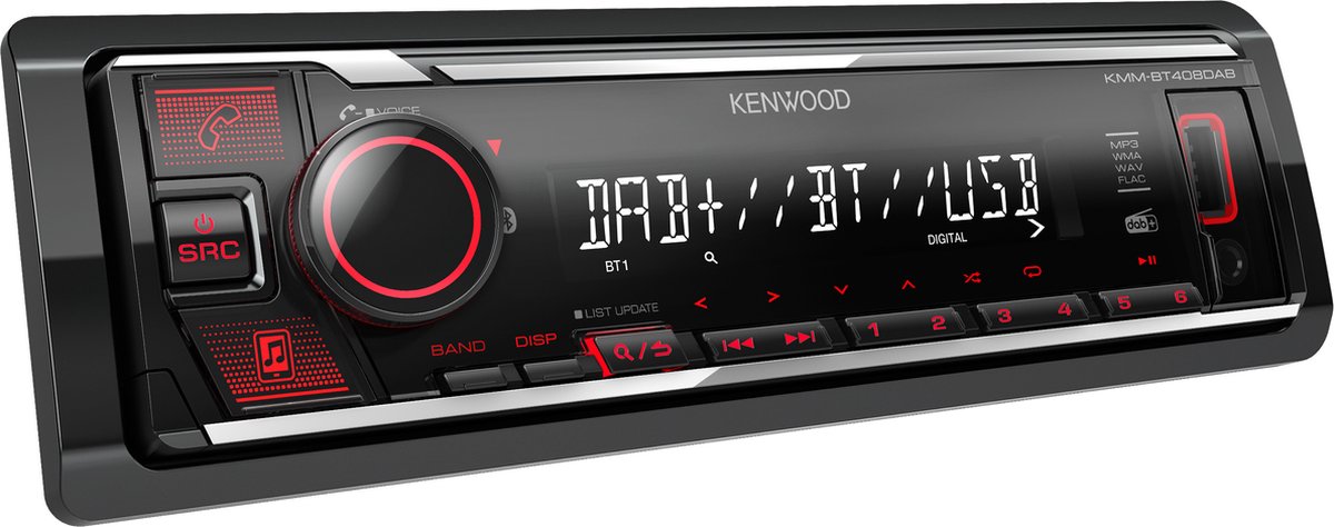 Kenwood KMM-BT408DAB Bluetooth autoradio - inclusief DAB+ antenne - Rood – foto 2