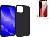 iPhone 14 Hoesje - iPhone 14 Screenprotector - Siliconen - iPhone 14 Hoes Zwart Case + Tempered Glass