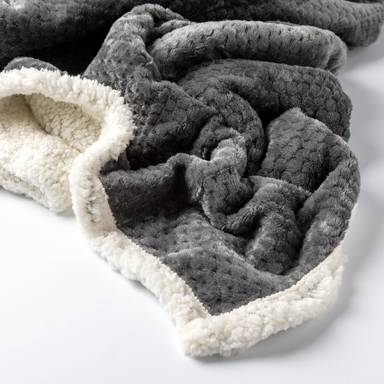 Dutch Decor - CODY - plaid 150x200 cm - sherpa fleece deken - honingraatpatroon - Charcoal Gray - antraciet