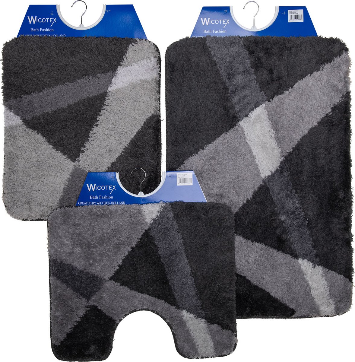 Wicotex - Badmat set - Badmat - Toiletmat - Bidetmat Grijs gestreept - Antislip onderkant - WC mat met uitsparing