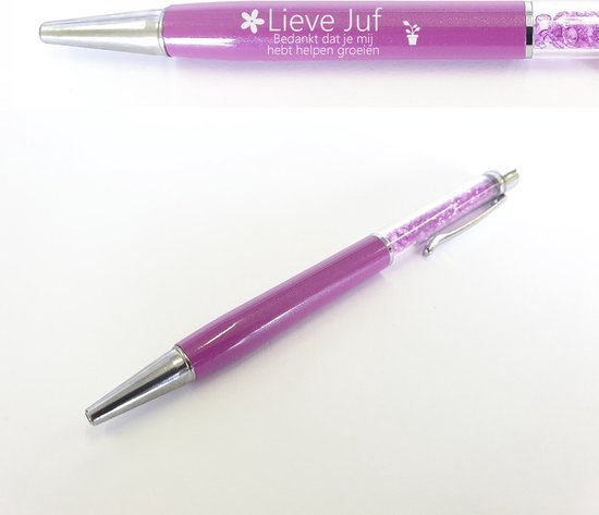Pen Met Diamantjes En Gravering - Lieve Juf