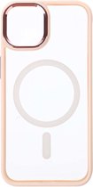 Shop4 - iPhone 14 Plus Hoesje - Luxe Bumper Back Case met Magneetfunctie Metaal Roze