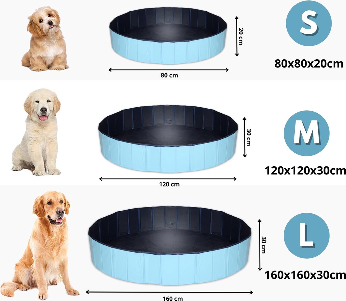 Lendo Online - Hondenzwembad Ø80x20cm - Bad voor honden - Hondenbad - Dierenzwembad - Opzetzwembad - inklapbaar - PVC - Blauw- Inclusief Hondenborstel Kam thumbnail 6