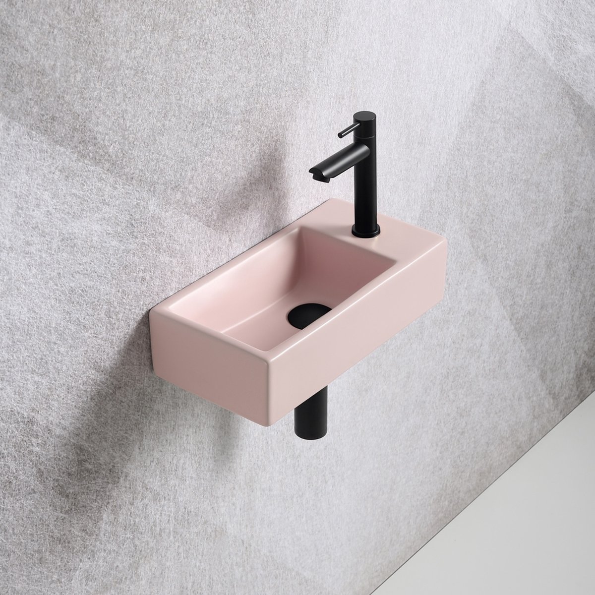 Fonteinset Mia 40.5x20x10.5cm mat roze rechts inclusief fontein kraan, sifon en afvoerplug mat zwart