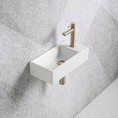 Fonteinset Mia 40.5x20x10.5cm glans wit rechts inclusief fontein kraan, sifon en afvoerplug mat goud