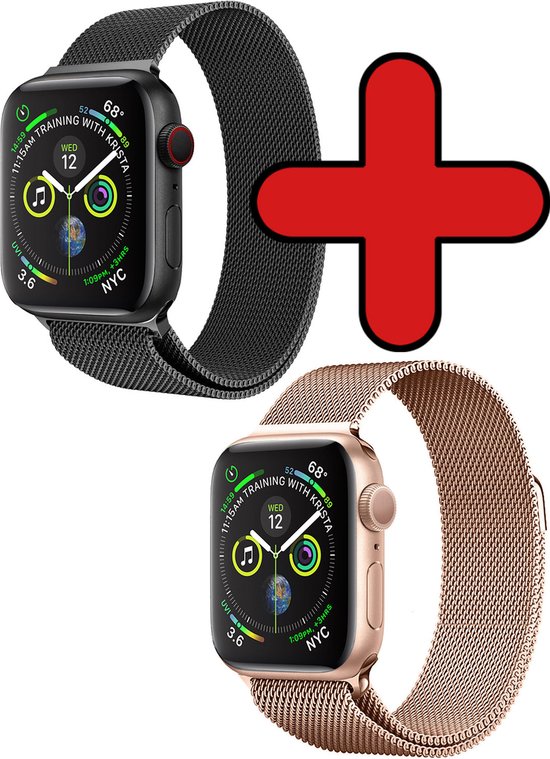 Convient pour Apple Watch Bracelet de montre milanais à 8 bandes avec fermoir magnétique (45 mm) - Zwart x Or rose