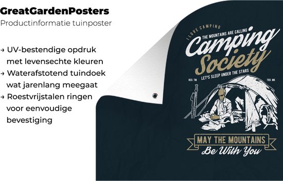 Posters de jardin extérieur Tente - Camping - Vintage - 90x60 cm - Toile de jardin - Affiche extérieure