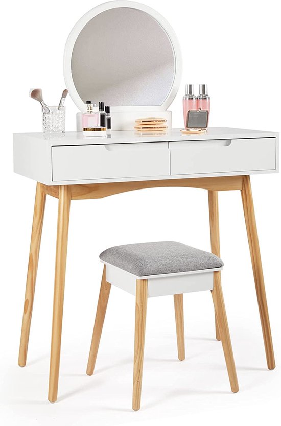 Stijlvolle make up tafel met spiegel kopen? Hout wit