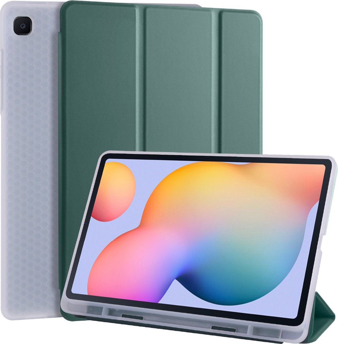 Phreeze Tri-Fold Hoes - Geschikt voor Samsung Galaxy Tab S6 Lite Hoes - 10.4 Inch (2020/2021/2022) - Donker Groen - Tri Fold Design - Standaard - SM-P613, SM-P619, SM-P610, SM-P616