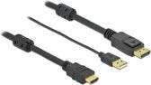 Premium HDMI naar DisplayPort actieve kabel - HDMI 1.4 / DP 1.2 (4K 30Hz) - voeding via USB-A / zwart - 2 meter