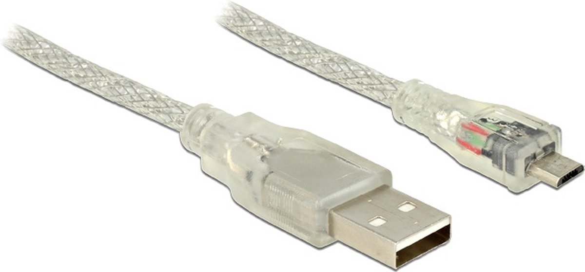 USB Micro B naar USB-A kabel - USB2.0 - tot 1A / transparant - 5 meter