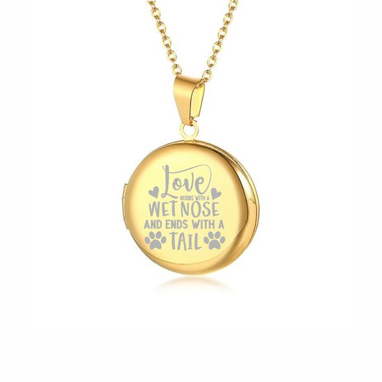 Pendentif Photo Avec Chaîne Et Gravure - Rond - L'Amour Commence Par Un Nez Wet