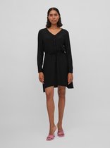 VILA VIFINI V-NECK L/S SHORT DRESS/SU - NOOS Dames Jurk Black Effen - Maat 34