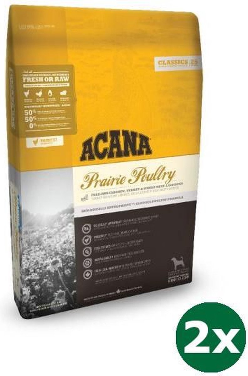2x9,7 kg Acana classics prairie poultry hondenvoer