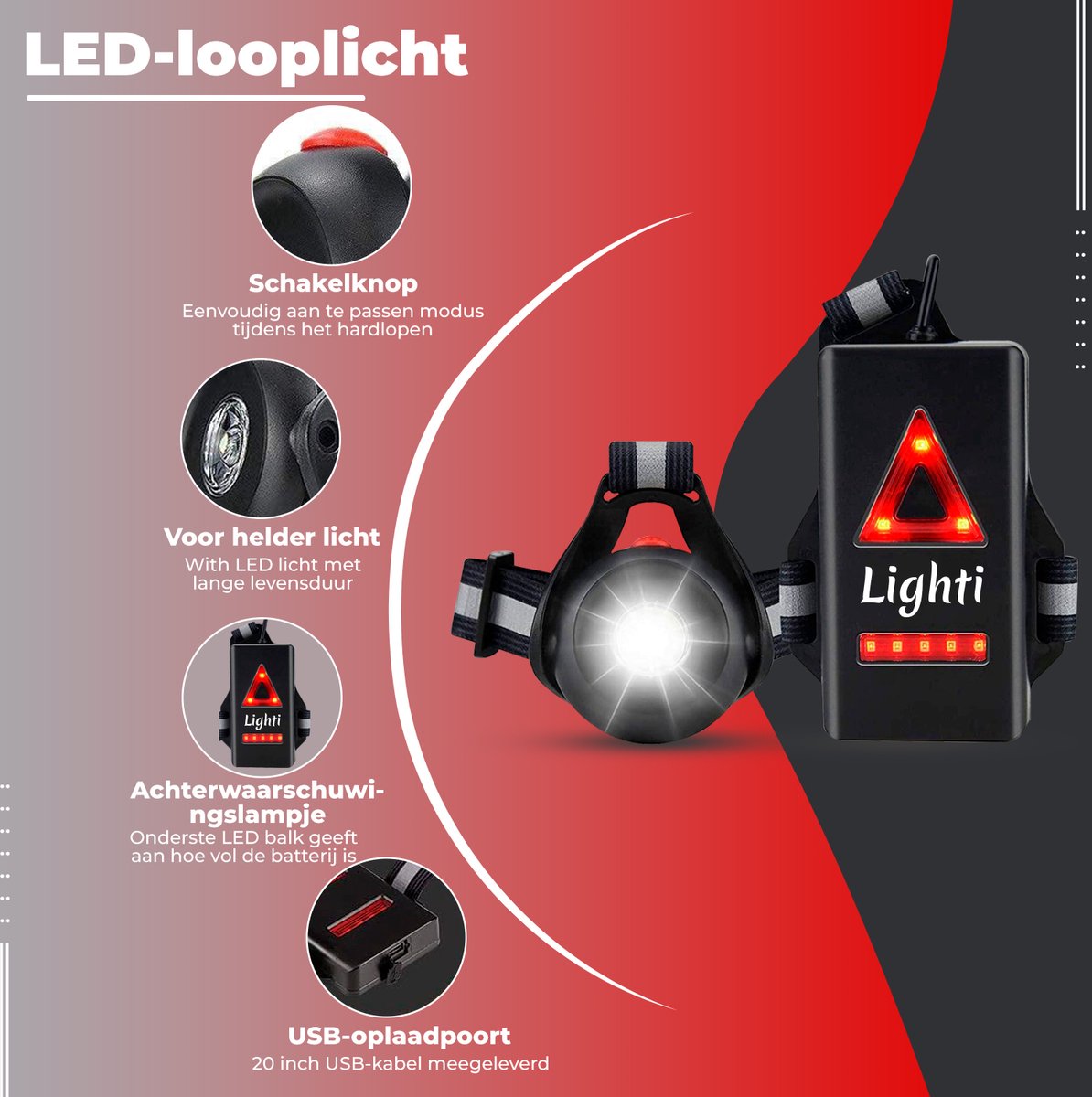Lighti® LED Hardloop verlichting Hardloop lampjes Wandel verlichting Hardloop...